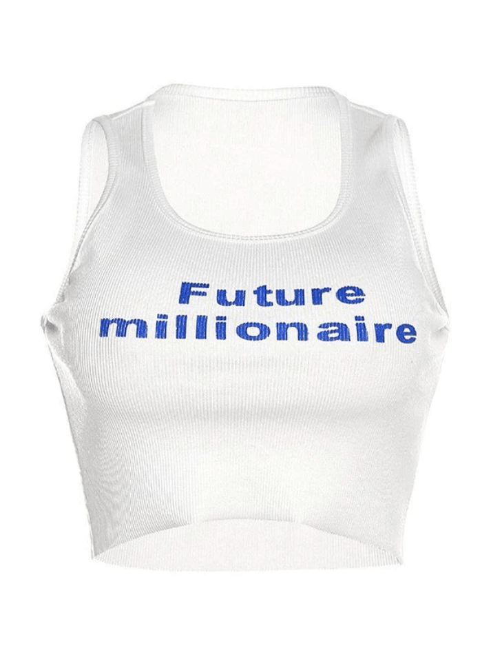 Future Millionaire Ribbed Cropped Tank Top-Tops&Tees-MAUV STUDIO-STREETWEAR-Y2K-CLOTHING