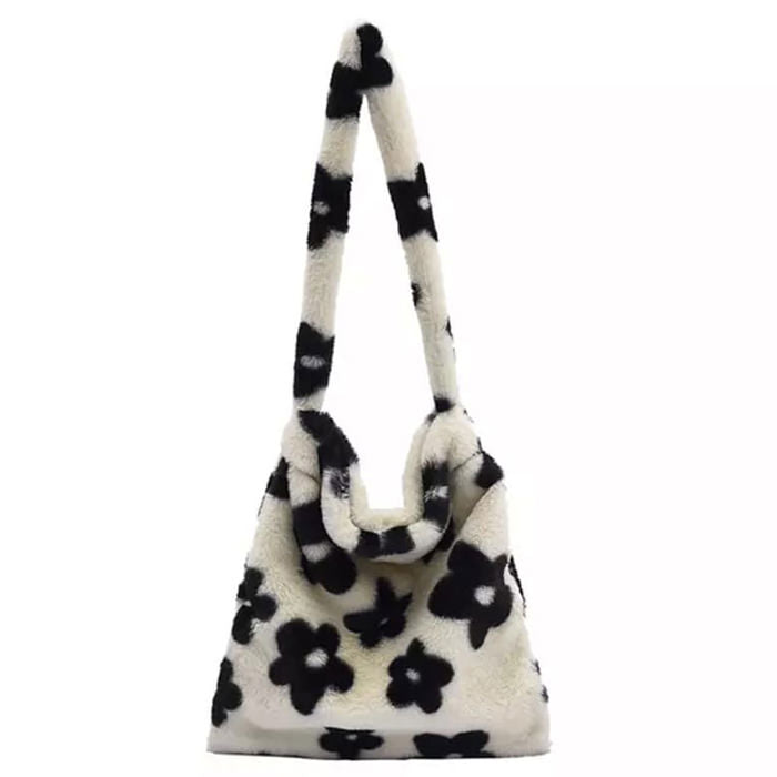 Fuzzy Flower Shoulder Bag-Handbags-MAUV STUDIO-STREETWEAR-Y2K-CLOTHING