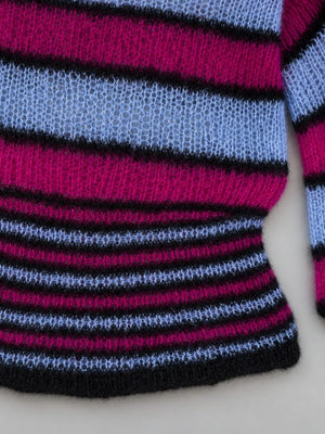 Fuzzy Stripe Off Shoulder Sweater