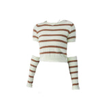 Fuzzy Striped Top + Gloves Set-Sweaters-MAUV STUDIO-STREETWEAR-Y2K-CLOTHING