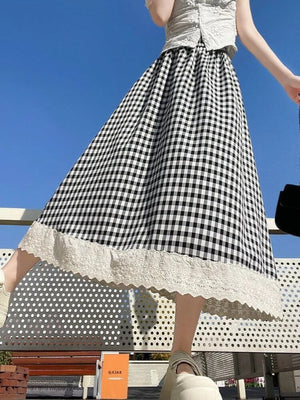 , Y2K skirt styled with a crop top