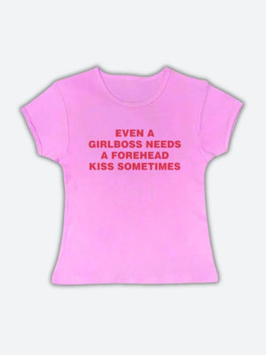 Girlboss Needs A Forehead Kiss Tee-Pink-S-Mauv Studio