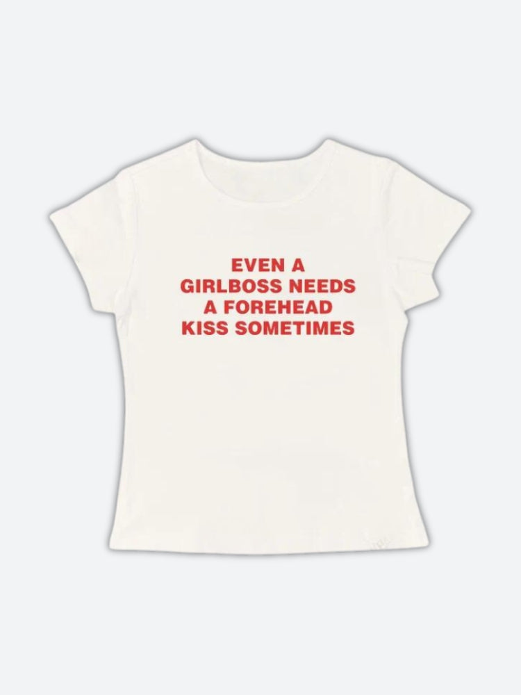 Girlboss Needs A Forehead Kiss Tee-White-S-Mauv Studio