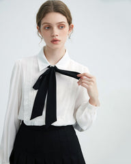 Good Manners Ruffle Bow Tie Neck Shirt-Shirts-MAUV STUDIO-STREETWEAR-Y2K-CLOTHING