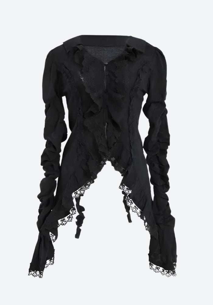 Goth Asymmetric Ruched Sleeve Shirt-MAUV STUDIO
