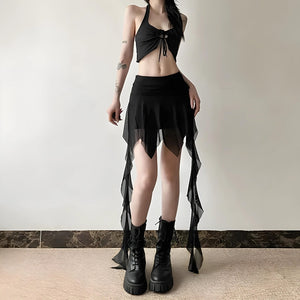 Goth Asymmetrical Mesh Mini Skirt-Mauv Studio
