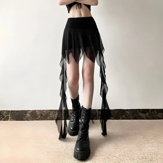 Goth Asymmetrical Mesh Mini Skirt-Mauv Studio