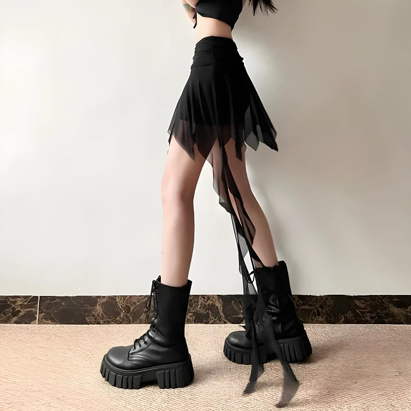 Goth Asymmetrical Mesh Mini Skirt-Mauv Studio