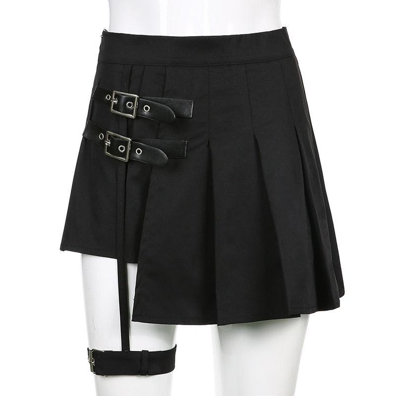 Goth Belt Detail Mini Skirt-Mauv Studio