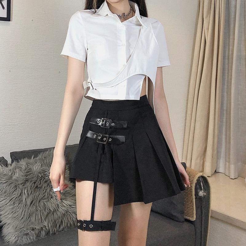 Goth Belt Detail Mini Skirt – MAUVSTUDIO®