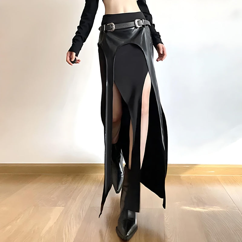 Goth Double Slit Maxi Skirt-Mauv Studio