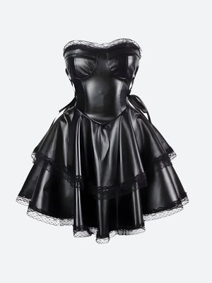 Goth Faux Leather Mini Dress view 4 | MAUVSTUDIO®