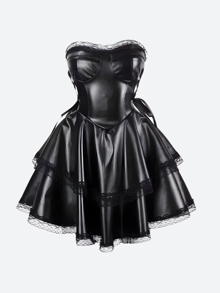 Goth Faux Leather Mini Dress view 4 | MAUVSTUDIO®