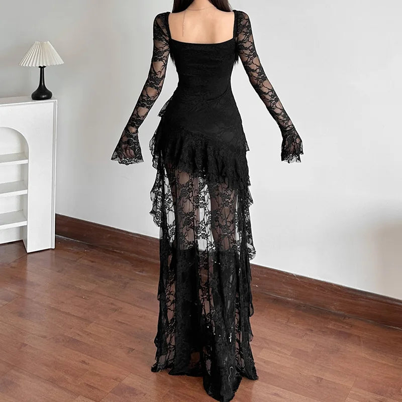 Goth Lace Mullet Mini Dress view 2 | MAUVSTUDIO®