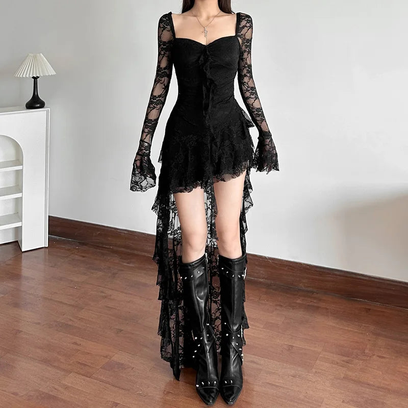 Goth Lace Mullet Mini Dress view 3 | MAUVSTUDIO®