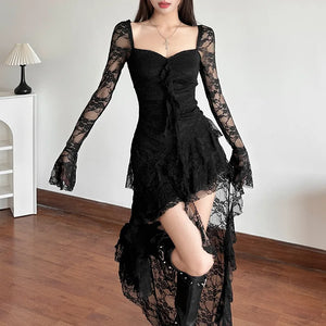 Goth Lace Mullet Mini Dress view 4 | MAUVSTUDIO®