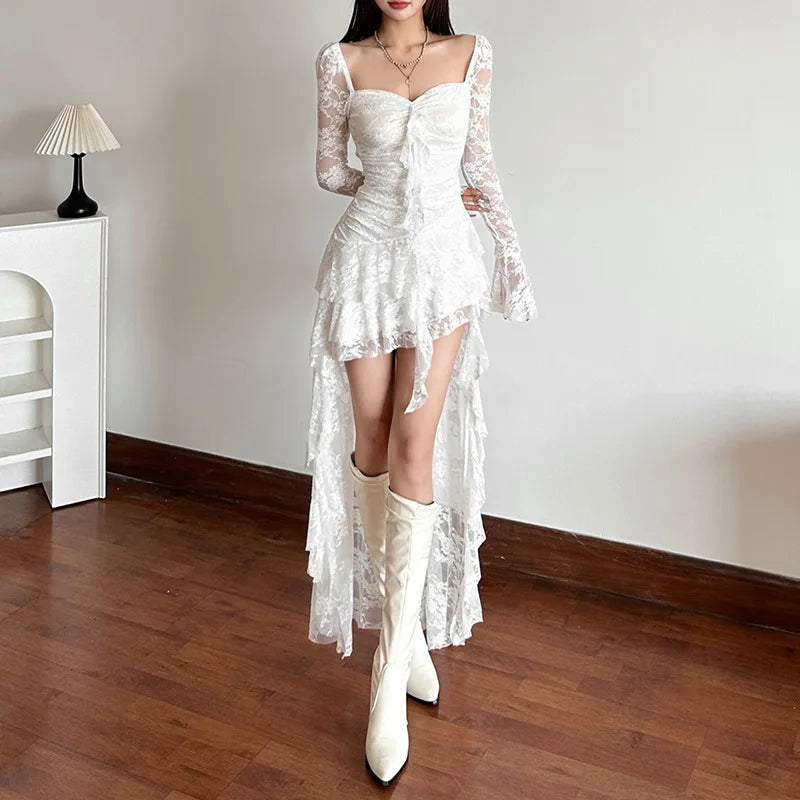 Goth Lace Mullet Mini Dress view 12 | MAUVSTUDIO®