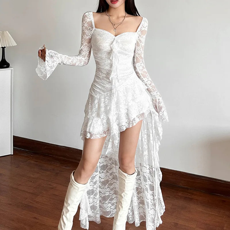 Goth Lace Mullet Mini Dress view 6 | MAUVSTUDIO®