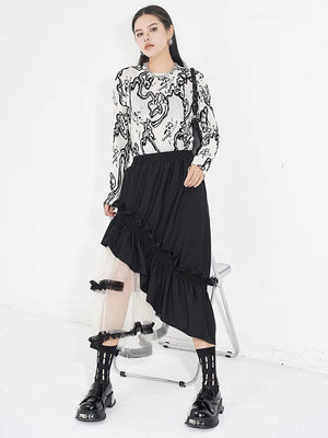 Goth Layered Midi Skirt, goth skirt styled with a crop top