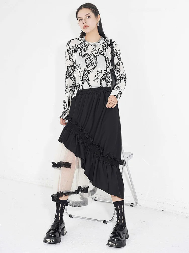 Goth Layered Midi Skirt, goth skirt styled with a crop top