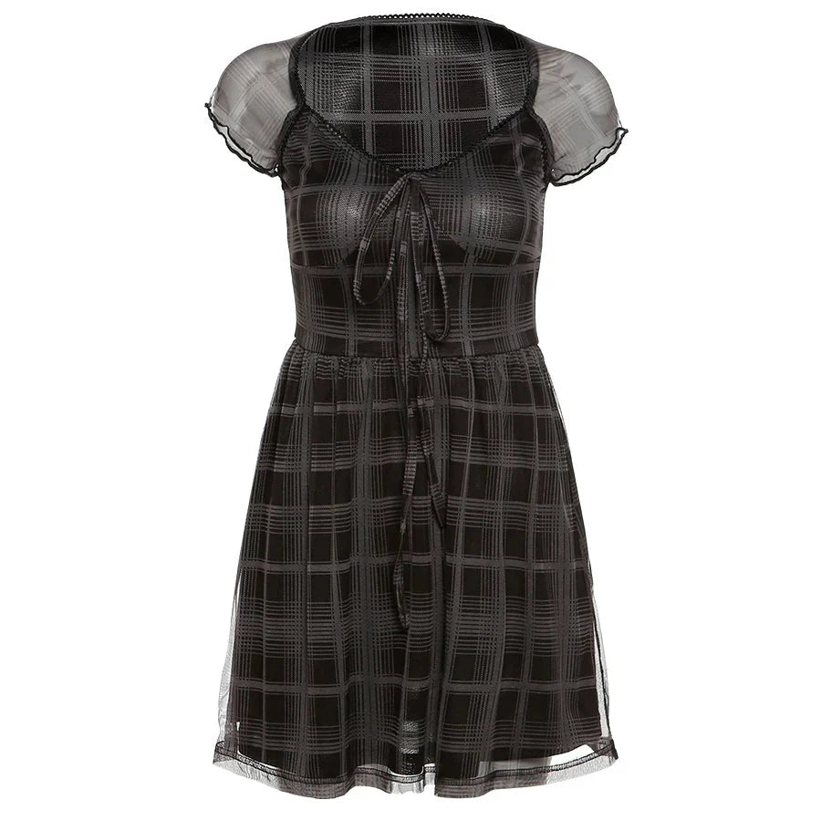 Goth Plaid Mini Dress view 4 | MAUVSTUDIO®