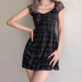 Goth Plaid Mini Dress view 6 | MAUVSTUDIO®