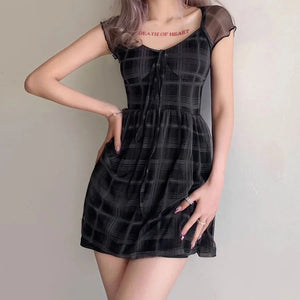 Goth Plaid Mini Dress view 6 | MAUVSTUDIO®