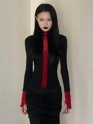 Goth Red Detail Top – MAUVSTUDIO®