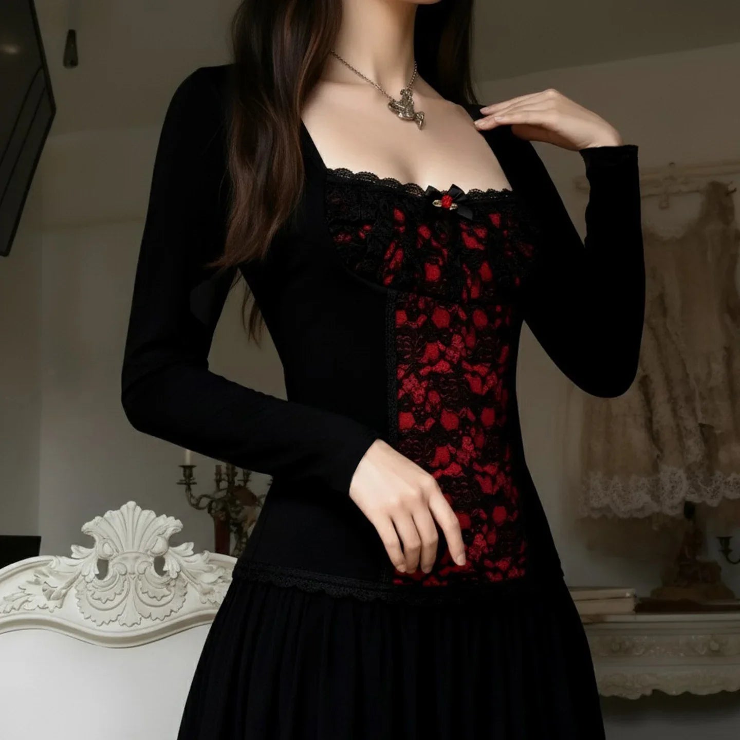 Goth Red Lace Panel Top – MAUVSTUDIO®
