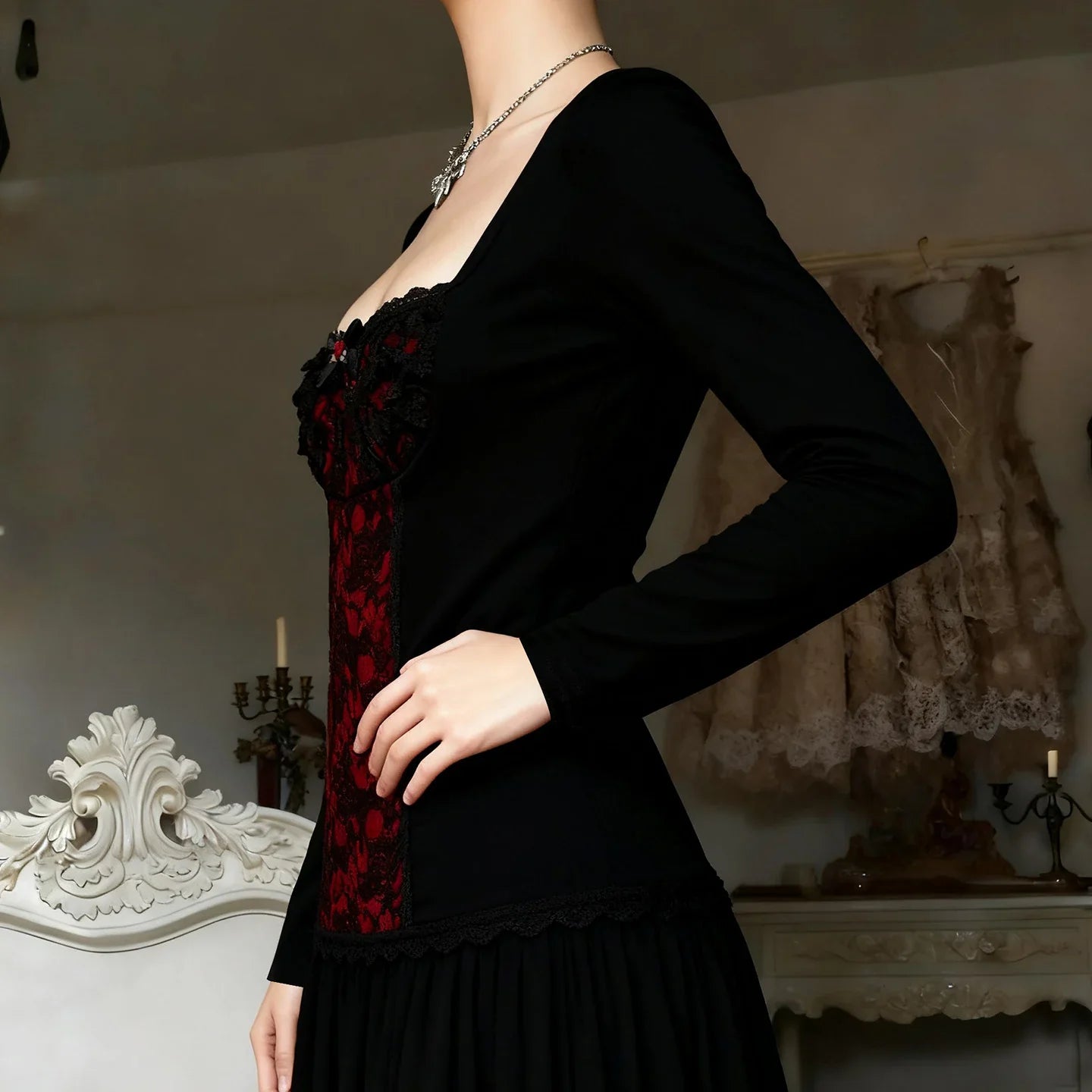Goth Red Lace Panel Top – MAUVSTUDIO®