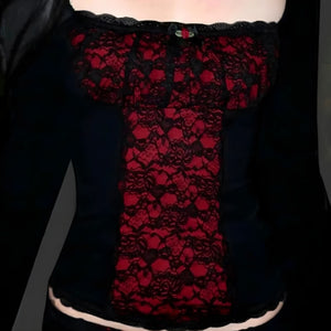 Goth Red Lace Panel Top – MAUVSTUDIO®