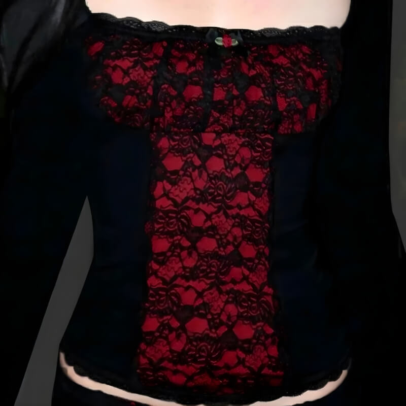 Goth Red Lace Panel Top – MAUVSTUDIO®