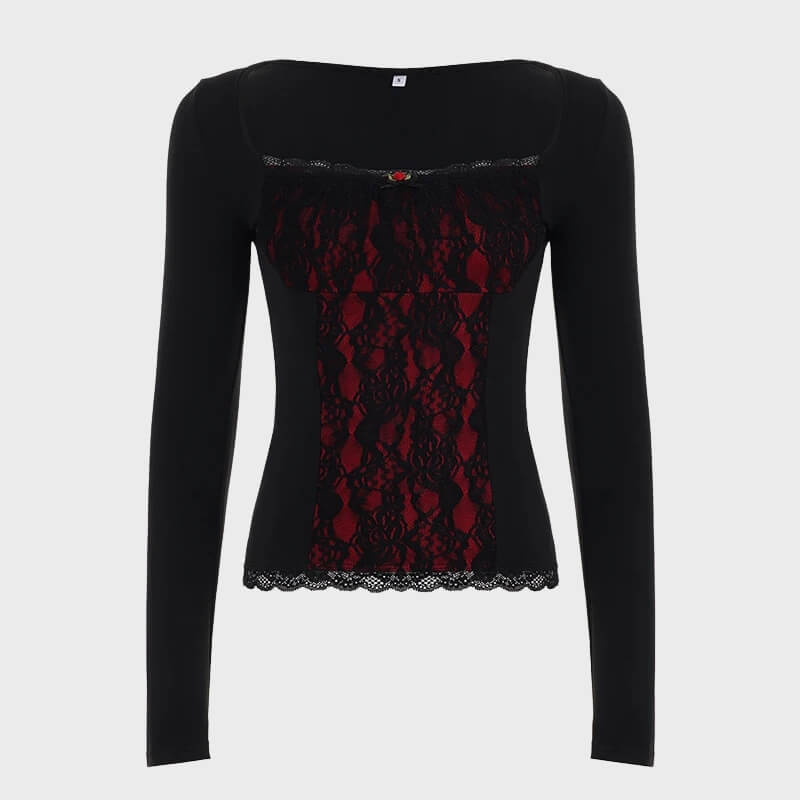 Goth Red Lace Panel Top – MAUVSTUDIO®