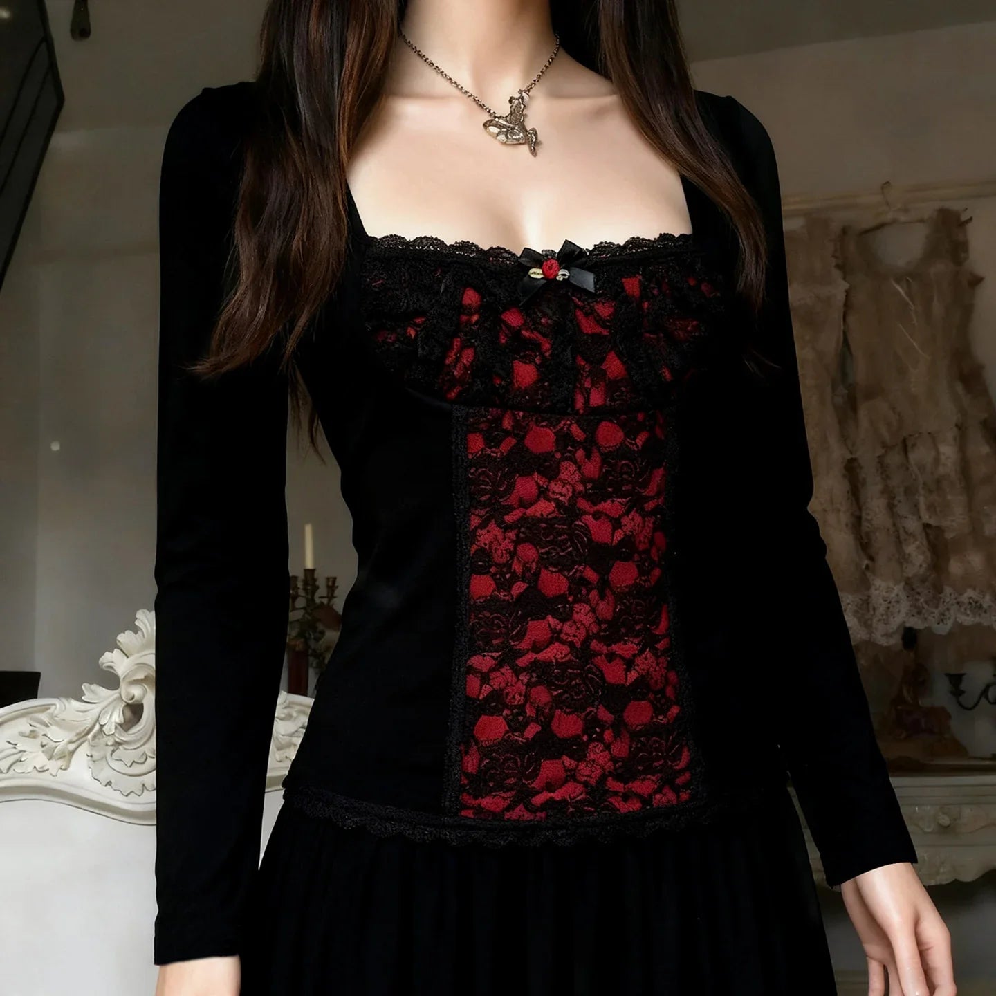 Goth Red Lace Panel Top – MAUVSTUDIO®