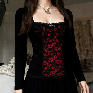 Goth Red Lace Panel Top – MAUVSTUDIO®