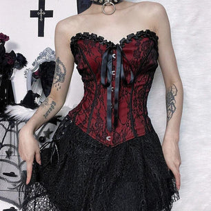 Goth Ribbon Detailed Corset Top-Mauv Studio