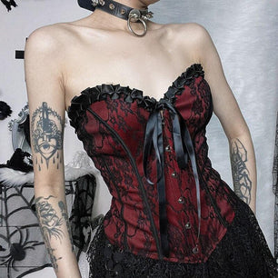 Goth Ribbon Detailed Corset Top-Mauv Studio