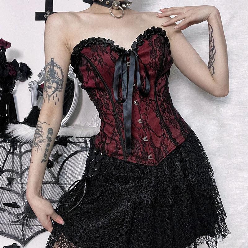 Goth Ribbon Detailed Corset Top-Mauv Studio