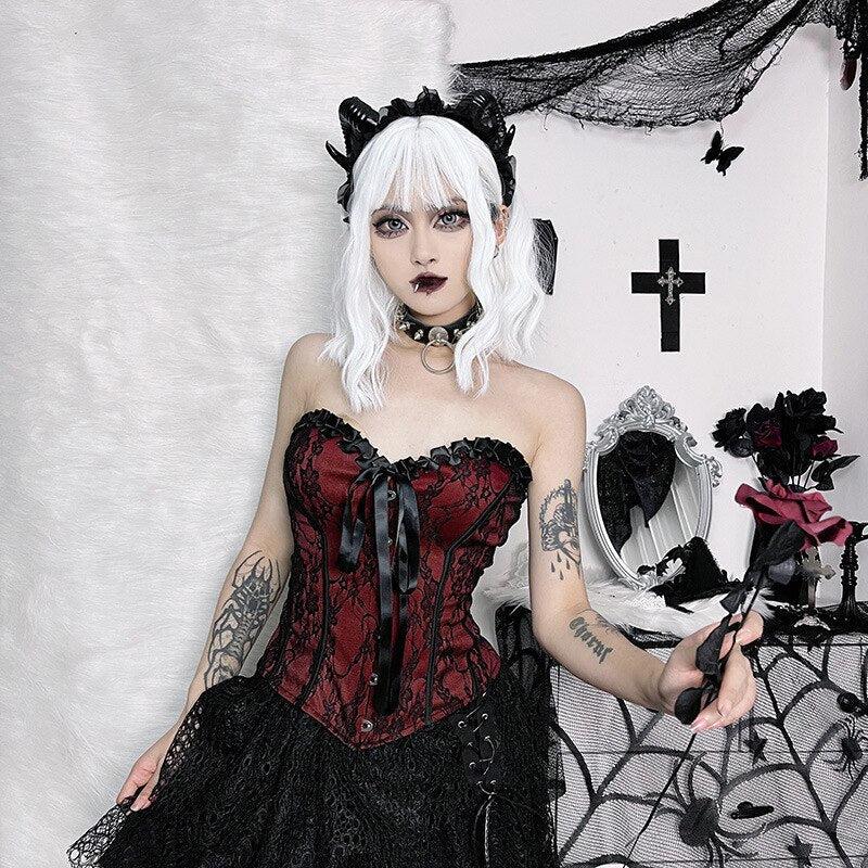 Goth Ribbon Detailed Corset Top – MAUV STUDIO®® – MAUVSTUDIO®