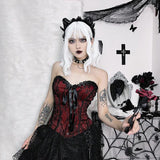 Goth Ribbon Detailed Corset Top-Red-S-Mauv Studio