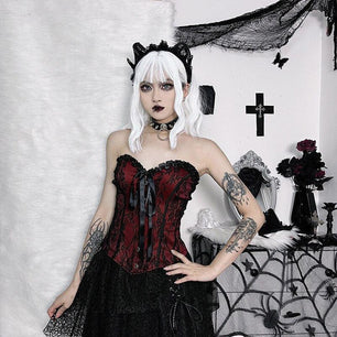 Goth Ribbon Detailed Corset Top-Mauv Studio