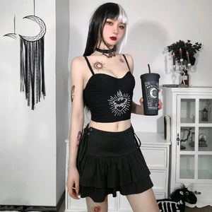 Goth Ruffled Mini Skirt, Y2K mini skirt styled with a crop top