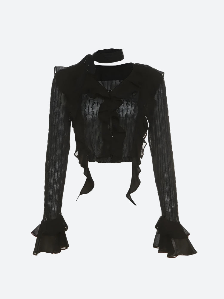 Goth Sheer Ruffled Crop Top-Black-One Size-Mauv Studio