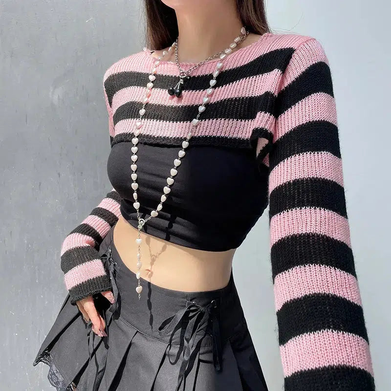 Goth Striped Knitted Shrug Sweater-Mauv Studio