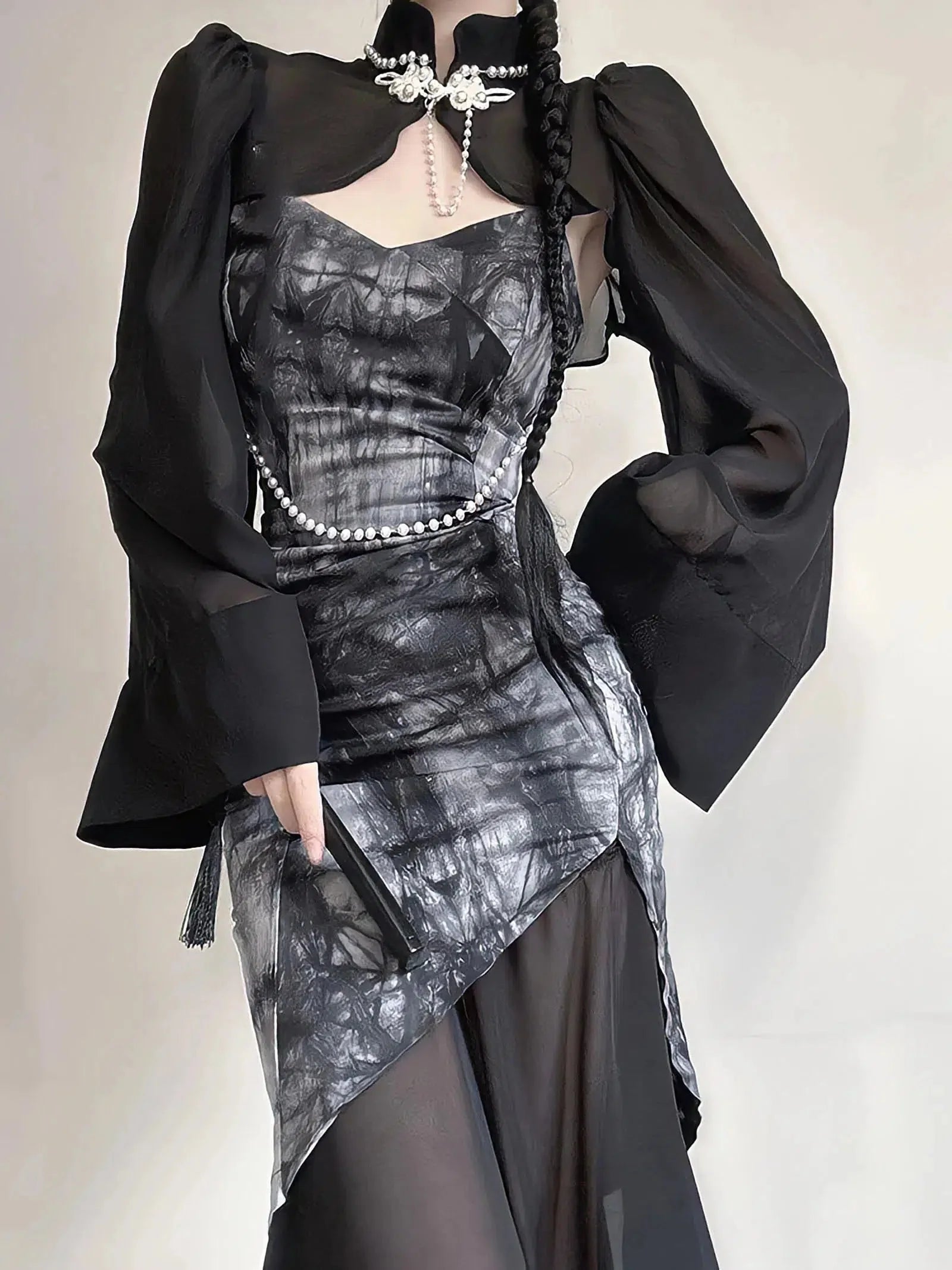 long sleeve qipao dress modern qipao dress Plus Size Floral Modern Long Sleeve Qipao Dress (EXTRA BIG SIZE) Pluspreorder