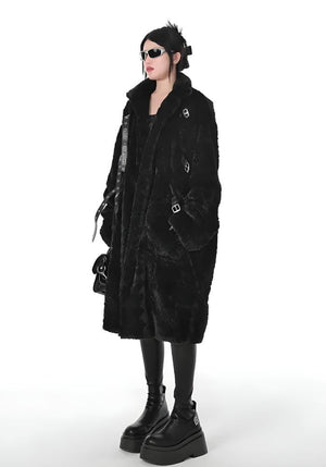 Gothic Faux Fur Fluffy Long Jacket-MAUV STUDIO