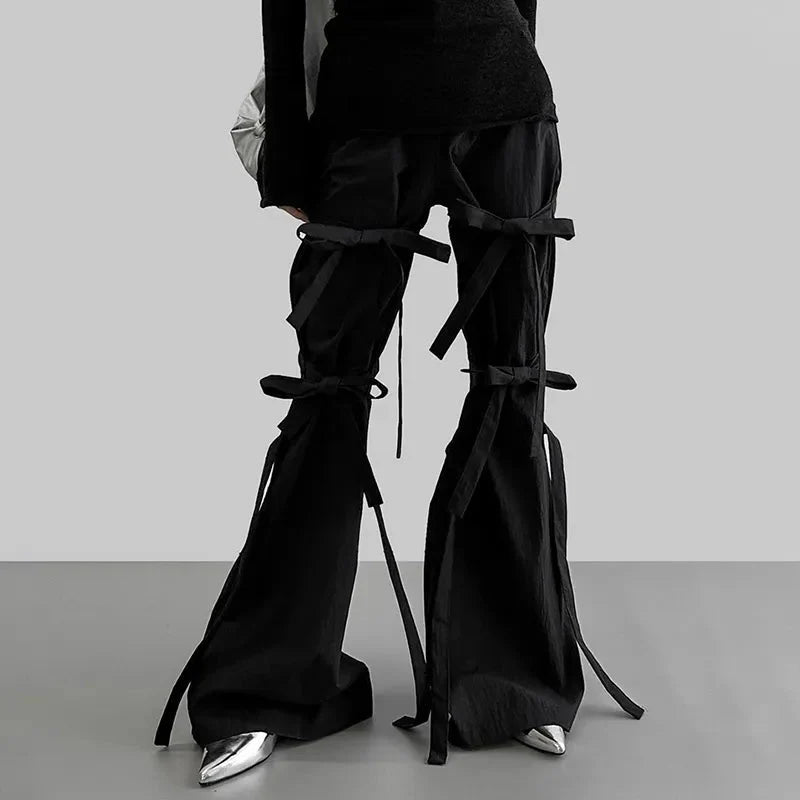 Gothic Lace Up Flare Pants-Black-S-Mauv Studio