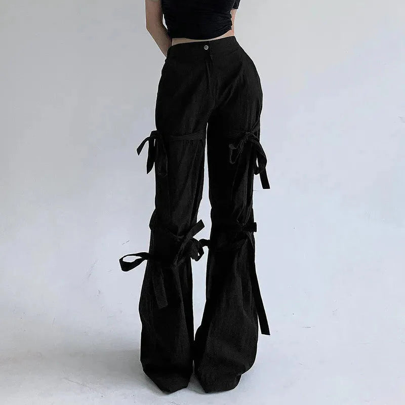 Gothic Lace Up Flare Pants-Mauv Studio