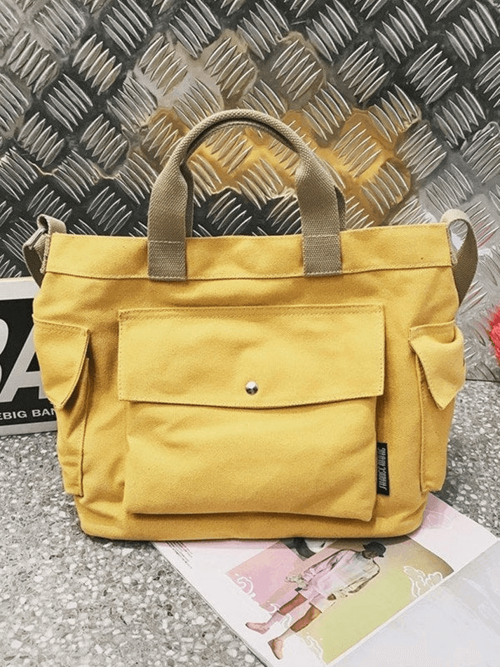 Grand sac à bandoulière en toile à poche-Bags-MAUV STUDIO-STREETWEAR-Y2K-CLOTHING