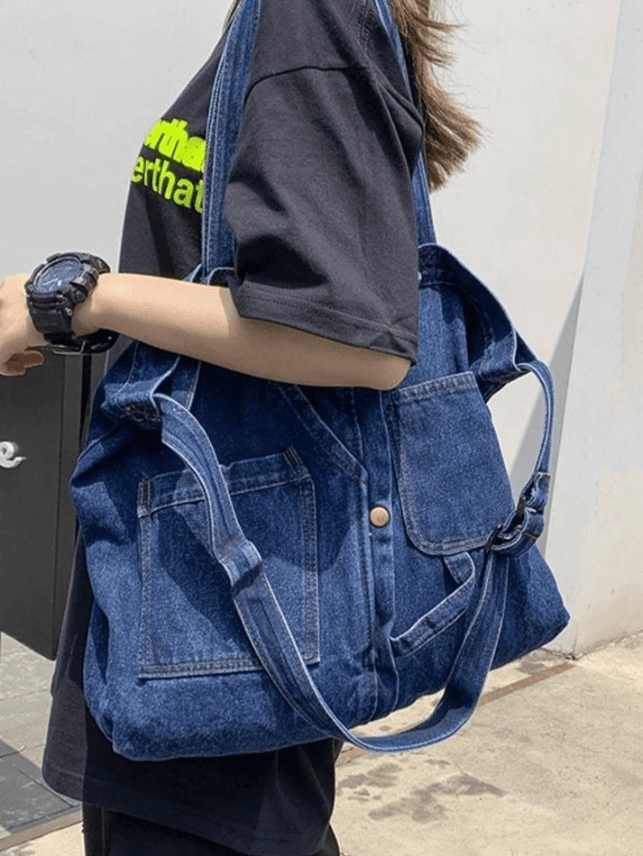Grand sac cabas en denim vintage-Bags-MAUV STUDIO-STREETWEAR-Y2K-CLOTHING